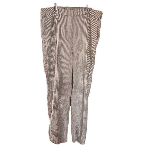 Old Navy Gray Striped Linen Blend High Rise Full Length Pants Womans Sz XL Tall - Picture 1 of 6